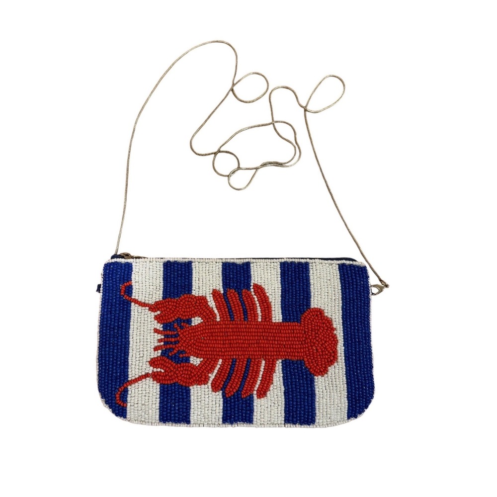 Fragonard Beaded Lobster Crossbody Bag Blue White Striped Nautical purse preppy
